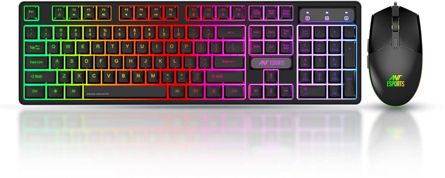 Ant Esports KM1600, Wired Backlit Rainbow LED Keyboard & 3200 DPI