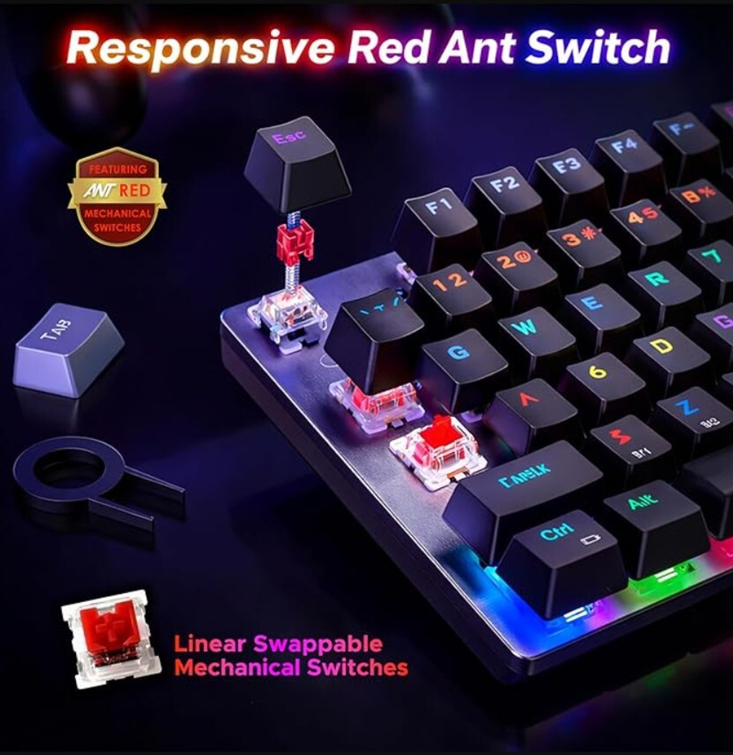 Image of Ant Esports MK4400 pro Red Switch Wireless, Wired USB, Bluetooth Standard Gaming Keyboard Compatible with Desktop, Laptop, Tablet