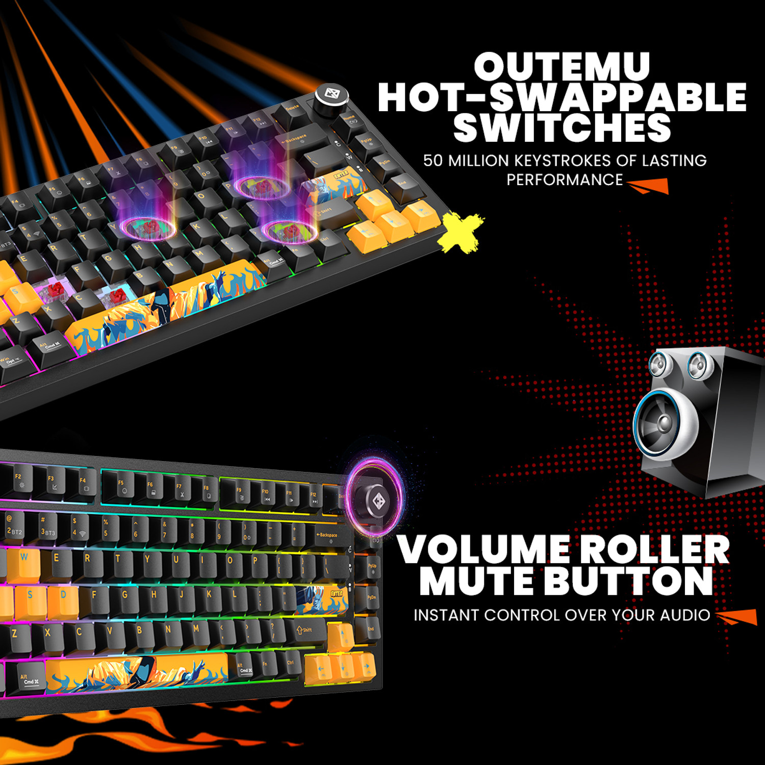 Image of Cosmic Byte Phantom TKL Wireless Tri Mode Mechanical Keyboard Black Bluetooth, Wired USB, Wireless Tenkeyless Gaming Keyboard Compatible with Desktop, Laptop, Mac, Tablet, iPad