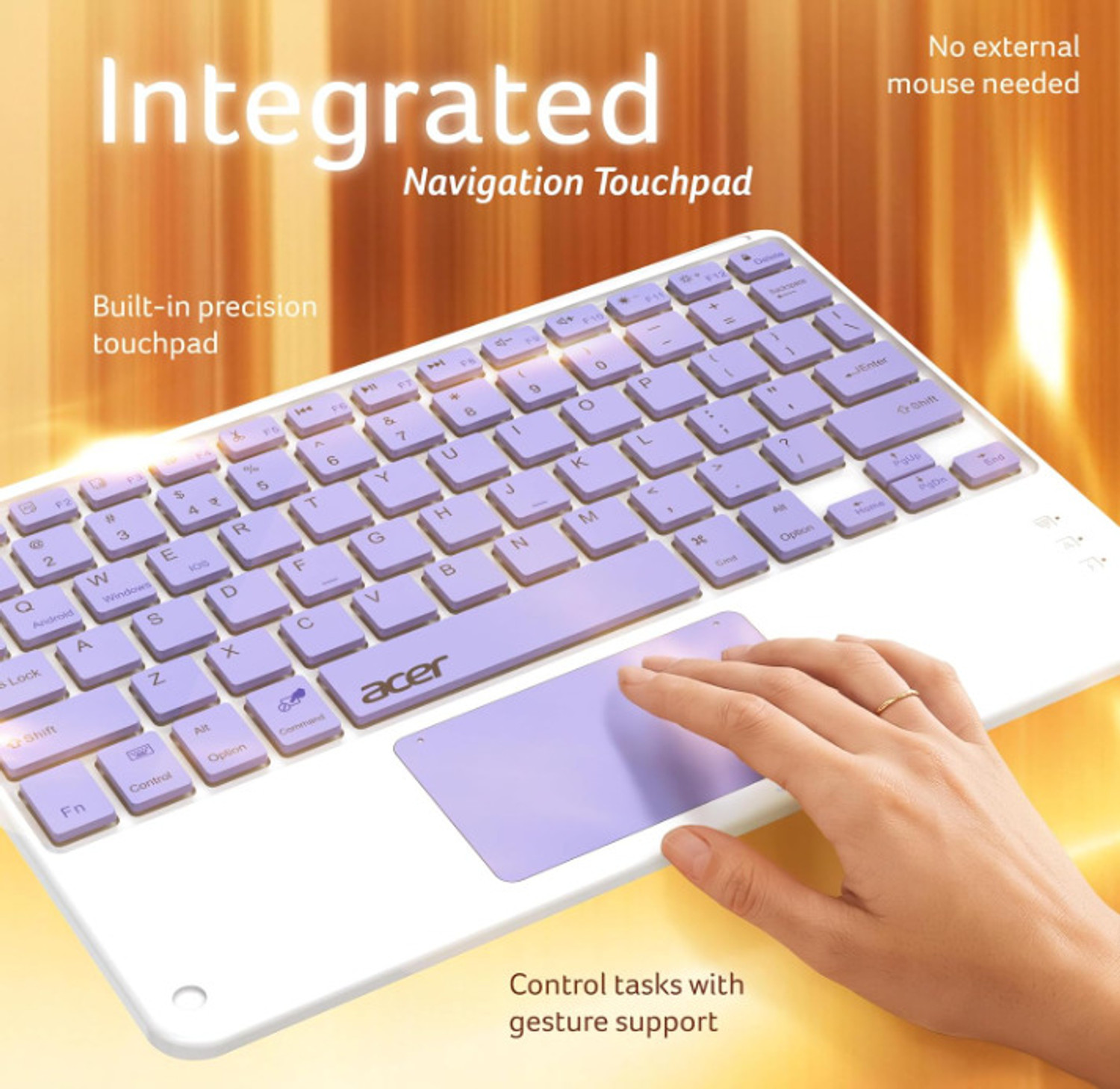 Image of Acer Nano Pad Touch Wireless Keyboard with Built-in Touchpad Bluetooth Standard Tablet Keyboard Compatible with iPad, Laptop, Mac, Tablet