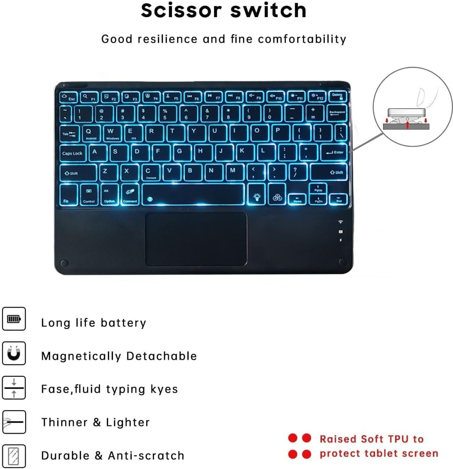 Image of Proelite TouchPad Keyboard case for Motorola Pad 60 Neo 11 inch Built-in 7-Colors Backlit Bluetooth Standard Tablet Keyboard Compatible with Tablet