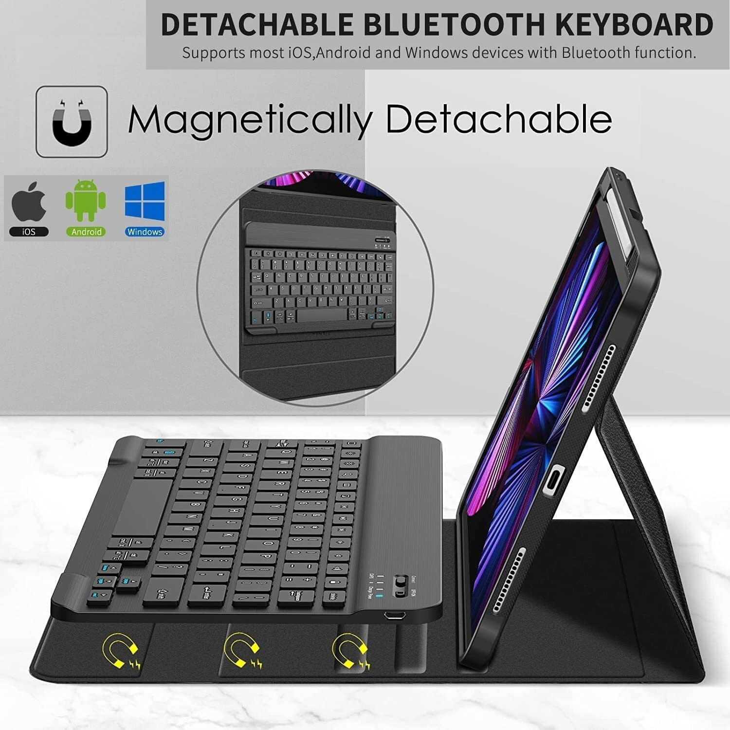 Image of Typecase Magnetic Detachable Keyboard Case for A16(11th Gen,2025) & 10th Gen Bluetooth Standard Tablet Keyboard Compatible with iPad, Tablet