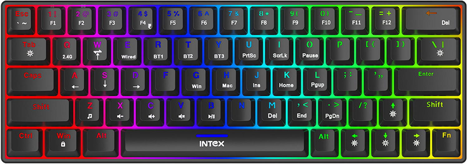 Image of Intex Caliber Pro Keyboard RGB LED light Mechanical blue switch IT-WLKB011 Wireless Standard Gaming Keyboard Compatible with Desktop, Laptop, Mac Caliber Pro