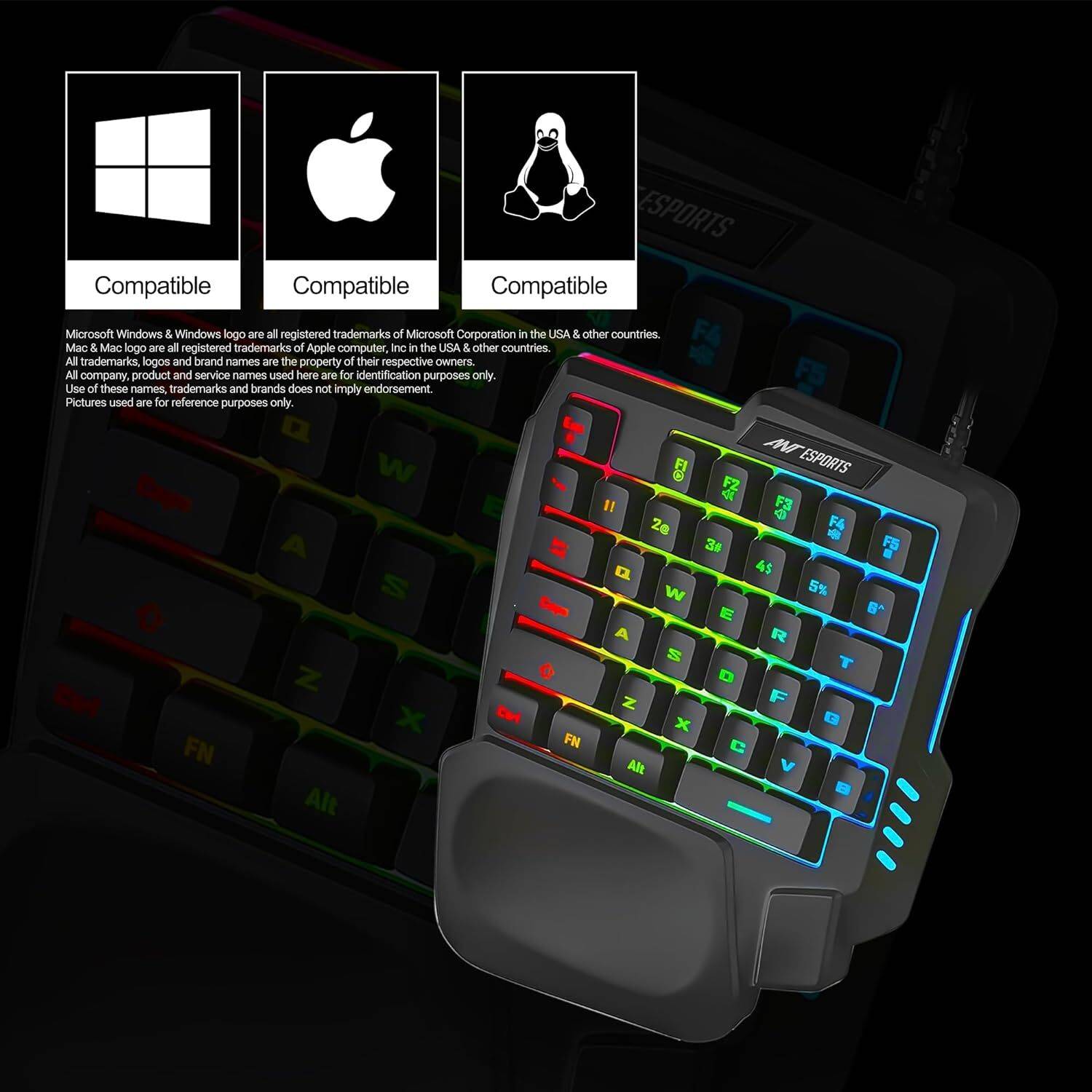 Ant Esports MK1001 One Handed RGB Backlit 35 Keys Gaming Wired USB