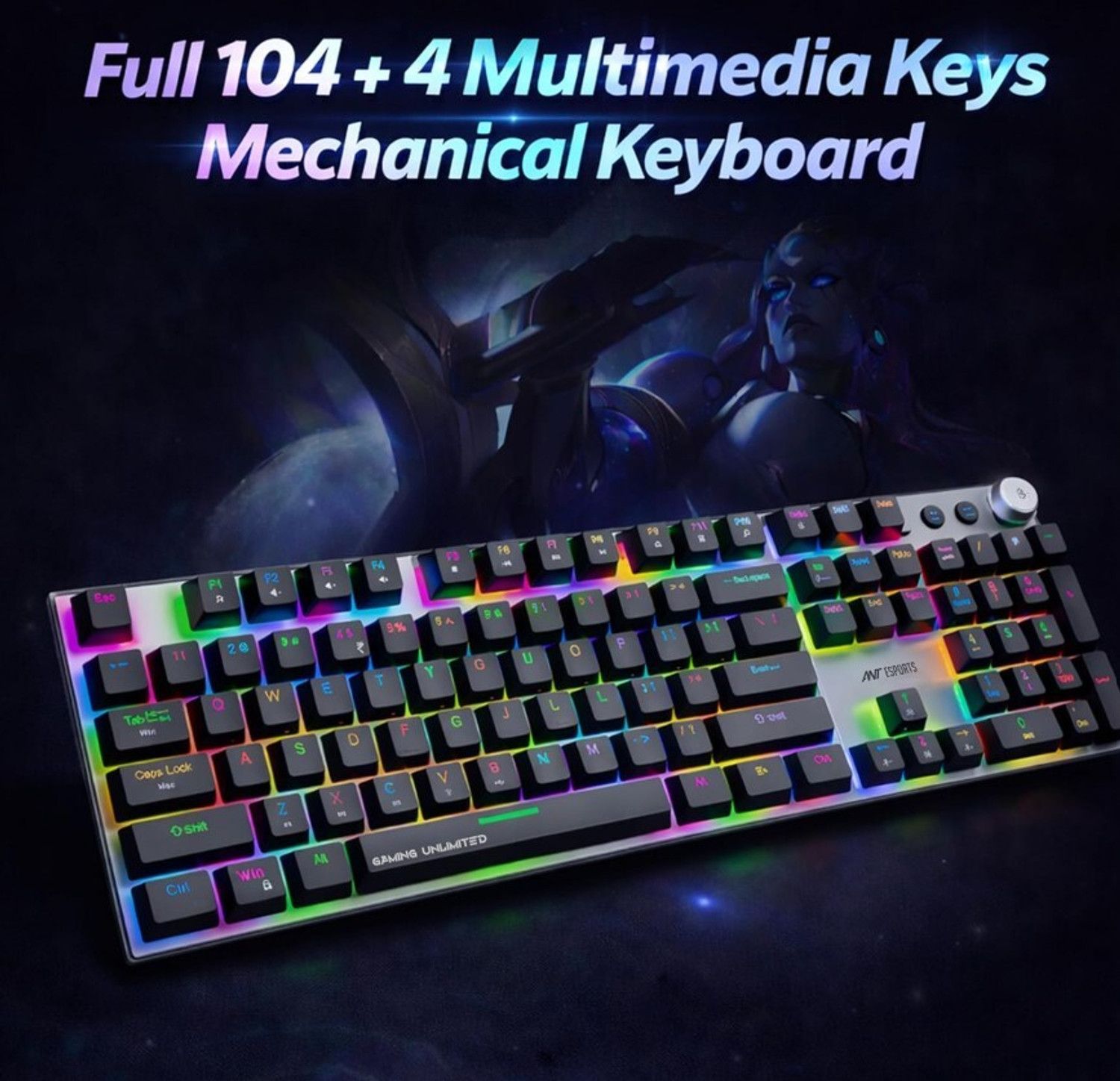 Image of Ant Esports MK4400 pro Red Switch Wireless, Wired USB, Bluetooth Standard Gaming Keyboard Compatible with Desktop, Laptop, Tablet