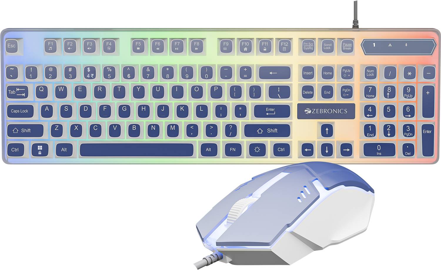 ZEBRONICS ZEB-KKB 4 White+Blue Wired USB Gaming Keyboard - Image 1
