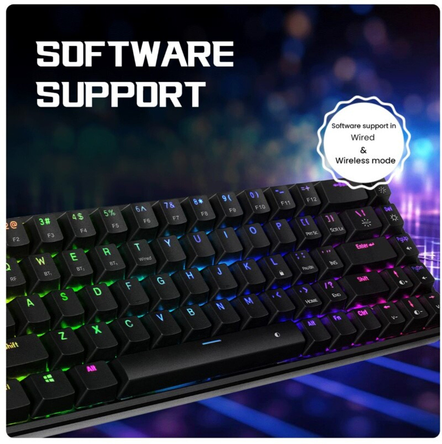 Image of Cosmic Byte CB-GK-40 Artemis Wired USB, Wireless, Bluetooth Tenkeyless Gaming Keyboard Compatible with Desktop