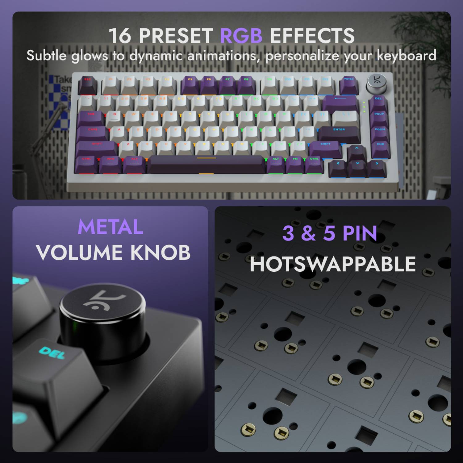 Kreo Swarm Wireless Mechanical Gaming Keyboard, 5-Pin Hot Swap, RGB - Image 3