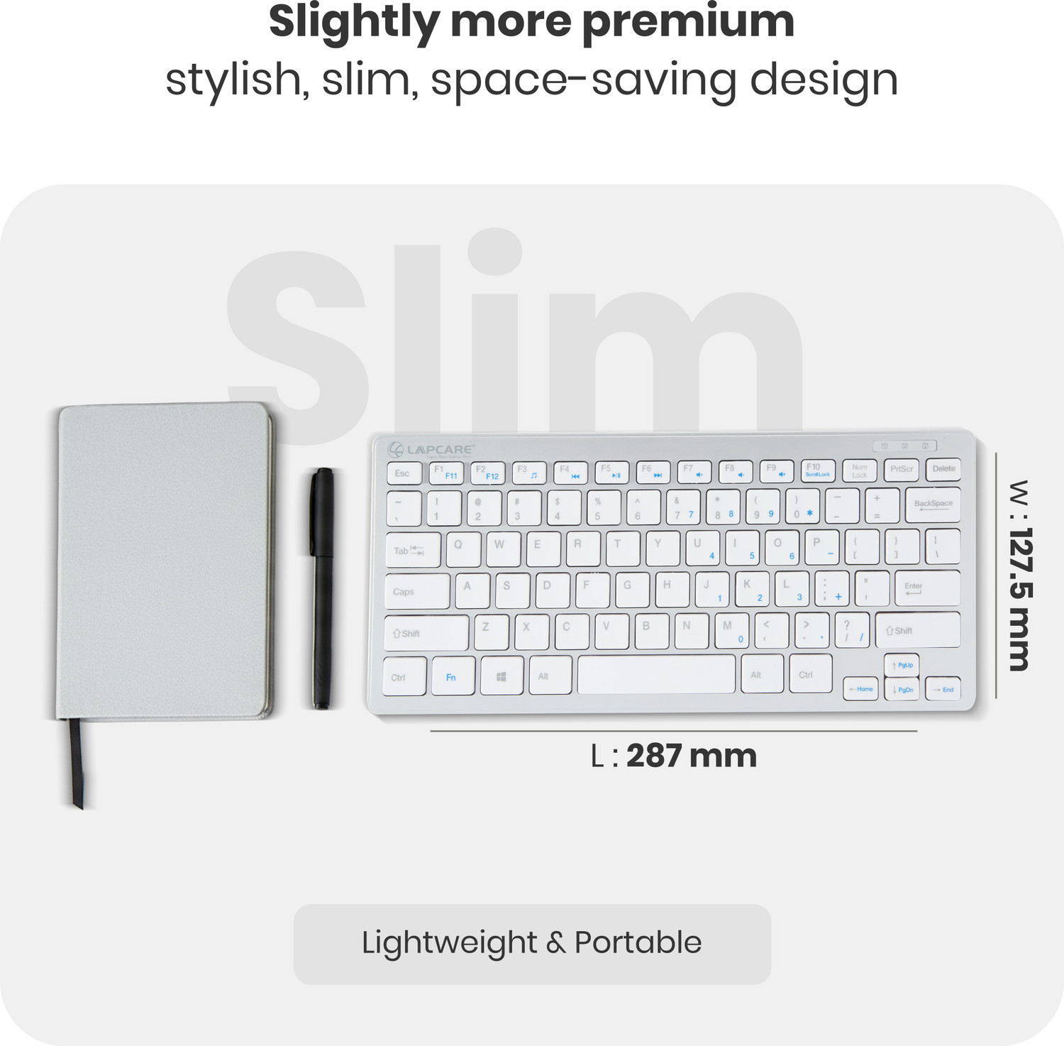 Image of LAPCARE LKB-D-Lite+Silver Wireless Laptop-size Laptop Keyboard Compatible with Desktop, Laptop, Mac