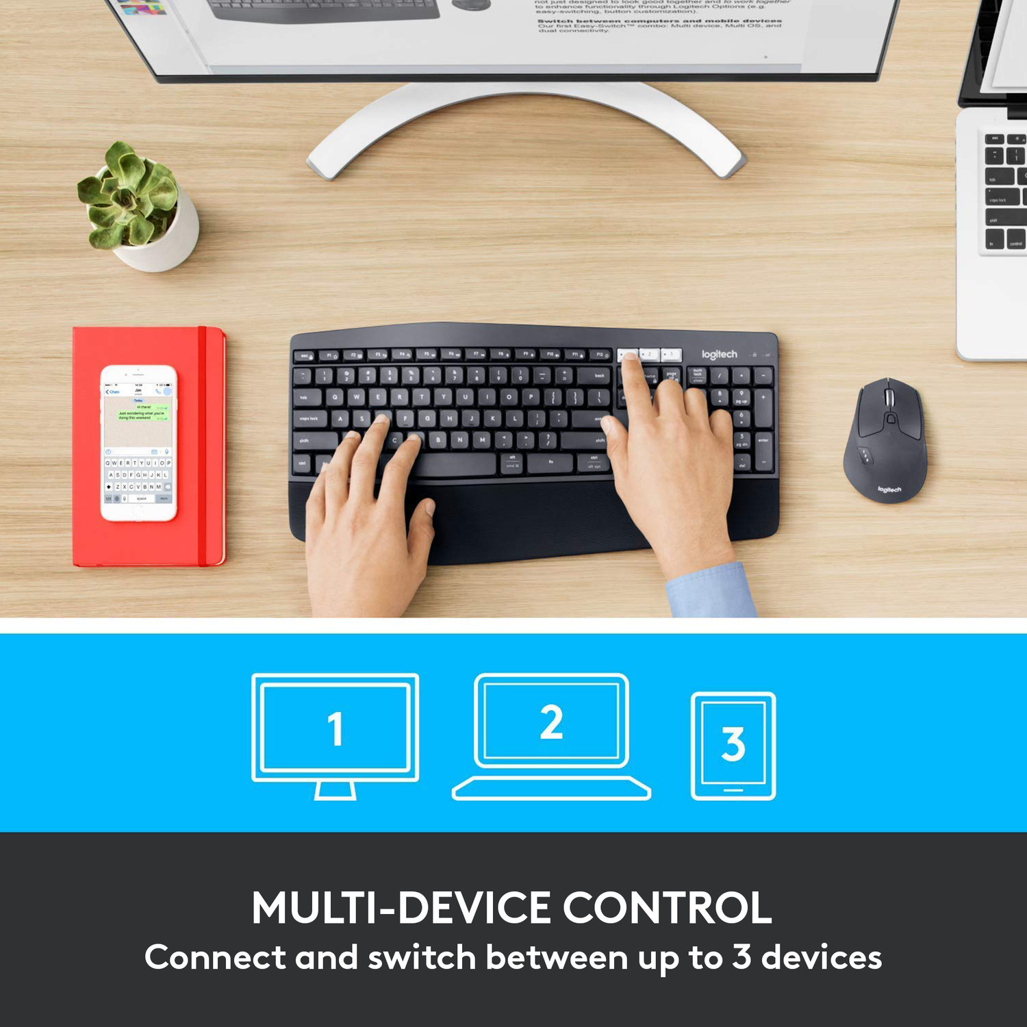 Image of Logitech MK850 Multi-Device Wireless Keyboard and Mouse Set, 2.4GHz Wireless & Bluetooth Bluetooth, Smart Connector, Wireless Handheld Laptop Keyboard Compatible with Desktop, Laptop, Mac Curved Keyframe , 12 Programmable Keys, 3-Year Battery Life, PC /Mac