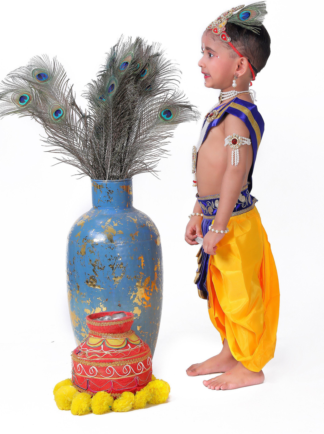 Image of Raj Costumes krishna Dress for Kids with Jewellery Accessories for baby Boy & Girls Kids Costume Wear