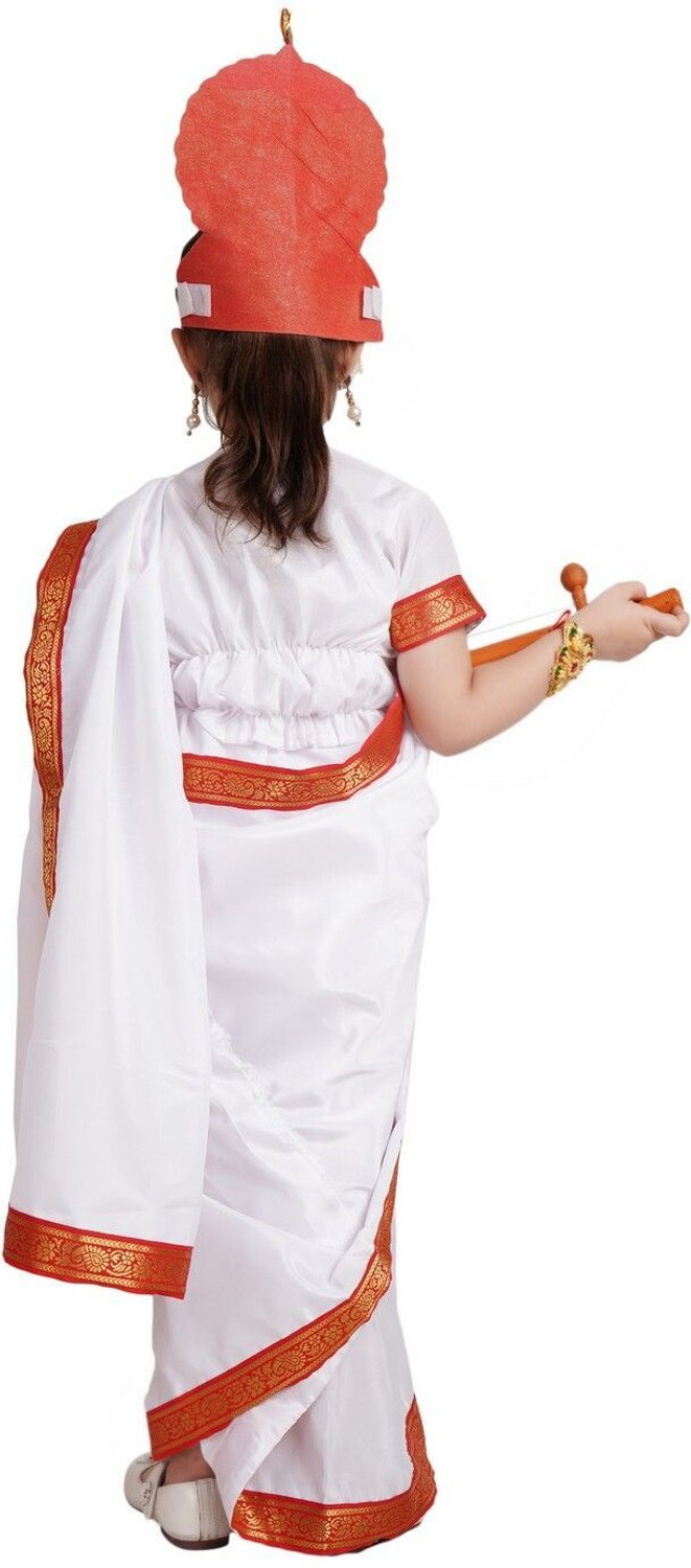 Image of KAKU FANCY DRESSES Devi Saraswati Saree For Girs With Accessories - White, 3-4 Yrs Kids Costume Wear