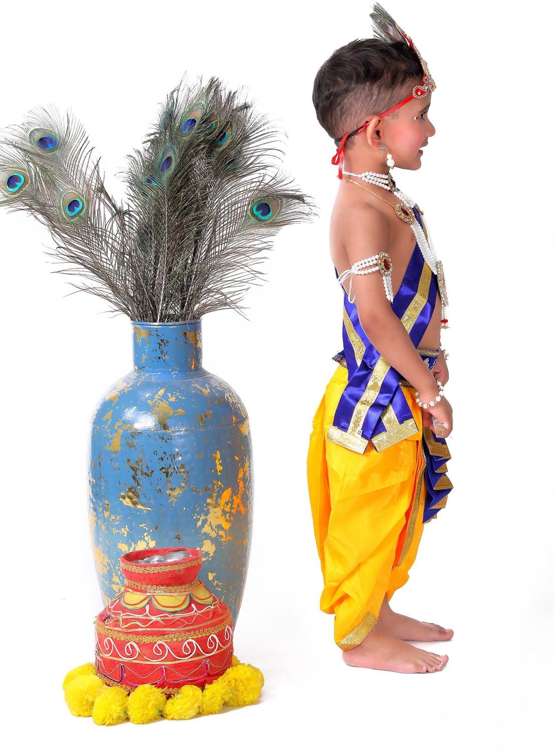 Image of Raj Costumes krishna Dress for Kids with Jewellery Accessories for baby Boy & Girls Kids Costume Wear