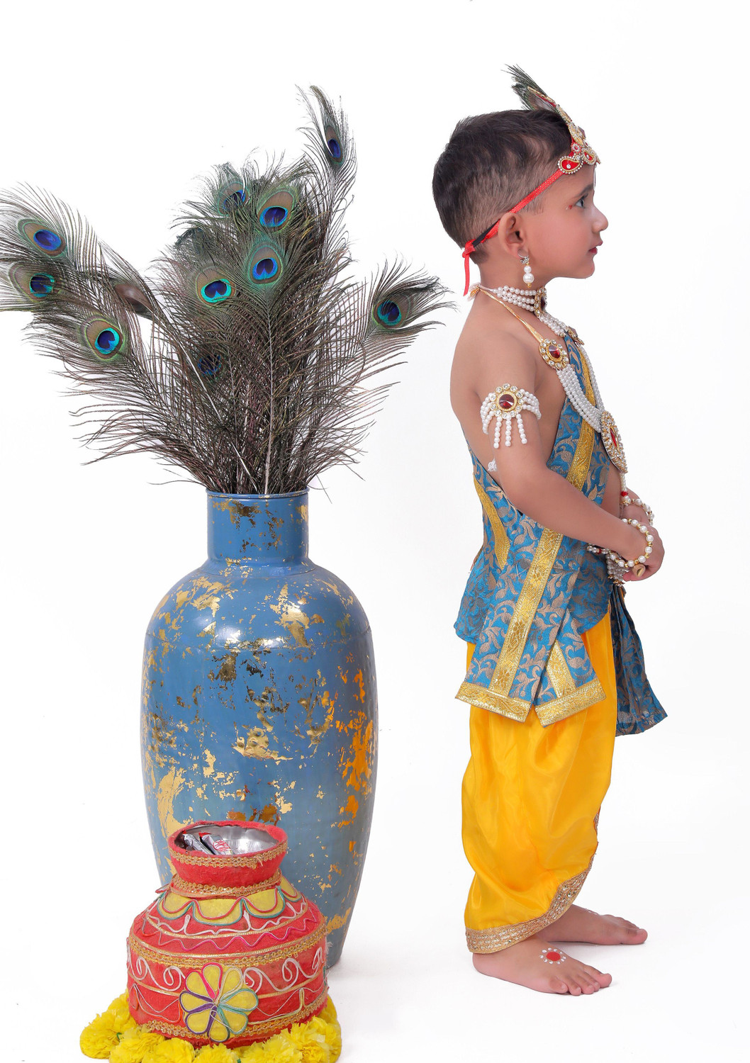 Image of Raj Costumes krishna Dress for Kids with Jewellery Accessories for baby Boy & Girls Kids Costume Wear