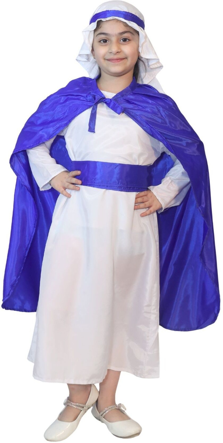 Image of KAKU FANCY DRESSES Mother Marry Christmas Day Costume -White & Blue, 15-16 Years, For Girls Kids Costume Wear