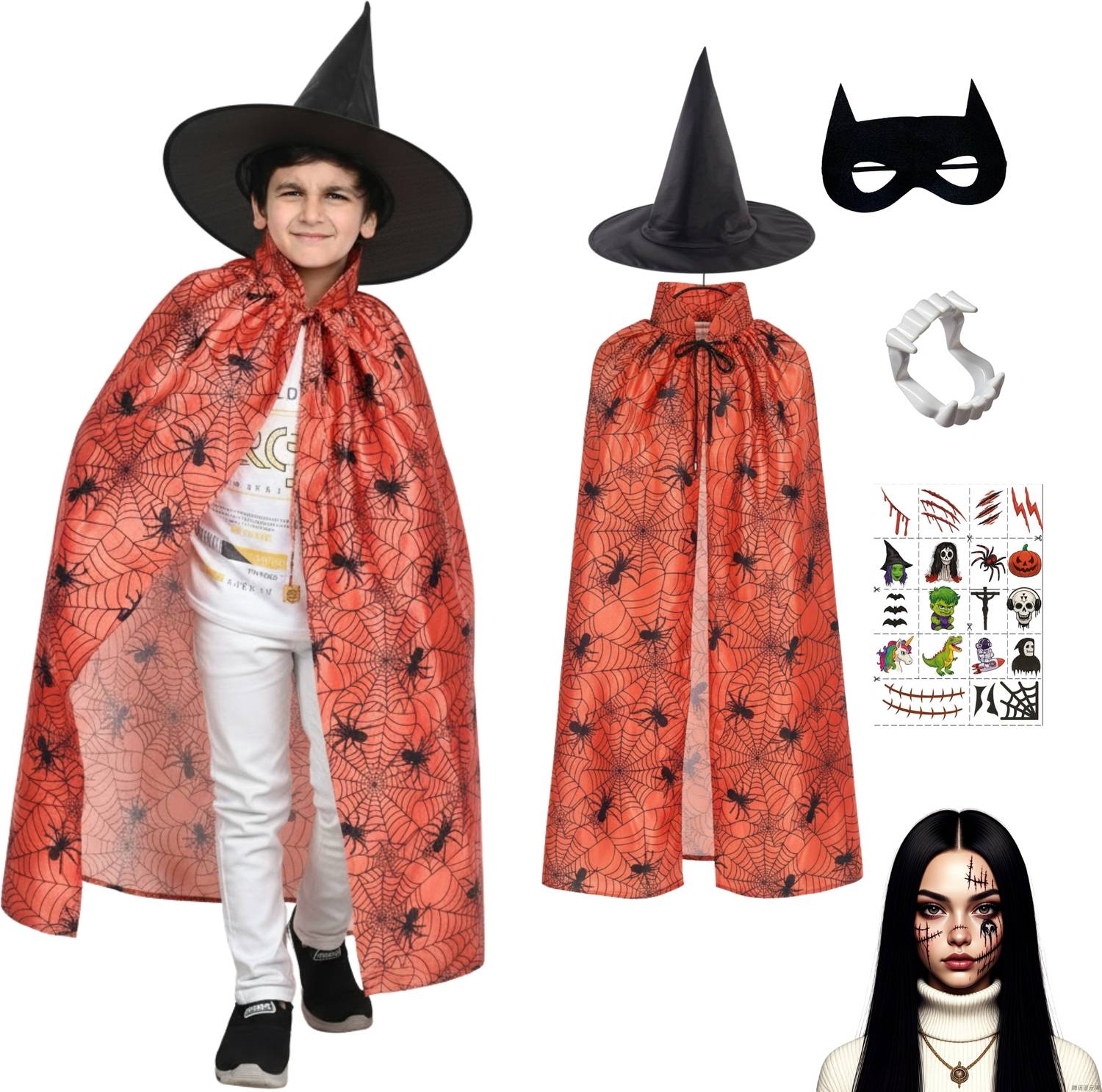 Aavashyak Halloween Spider Cape for Kids| Spider Costume for Boys & Girls| Hat & Felt Mask Kids Costume Wear