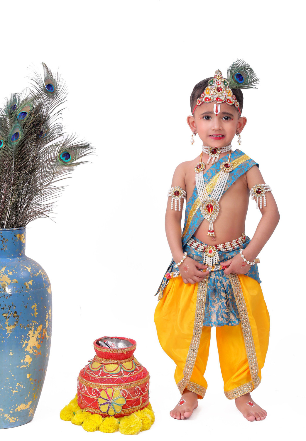 Image of Raj Costumes krishna Dress for Kids with Jewellery Accessories for baby Boy & Girls Kids Costume Wear