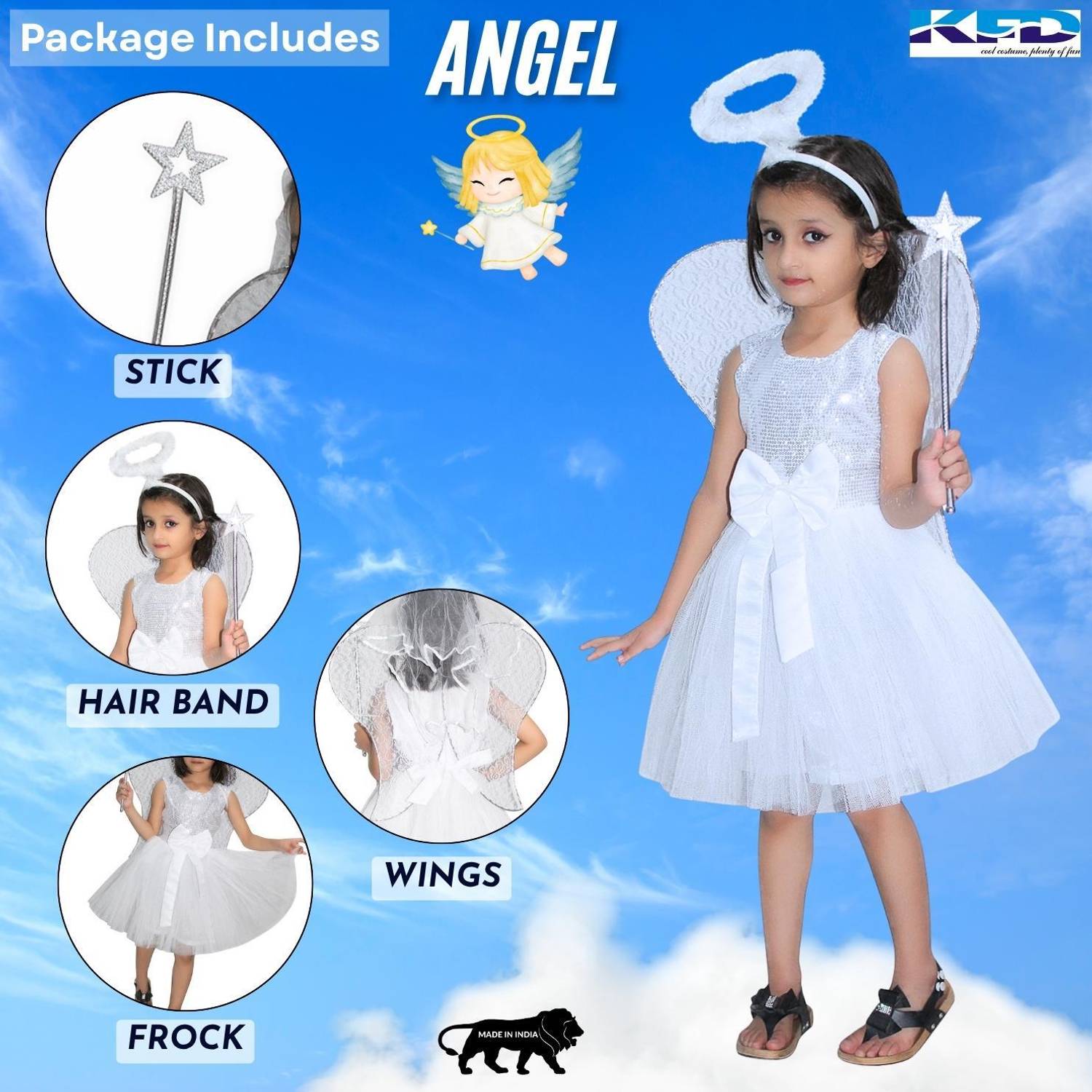 KAKU FANCY DRESSES Angel Costume Dress For Girls, Christmas Theme