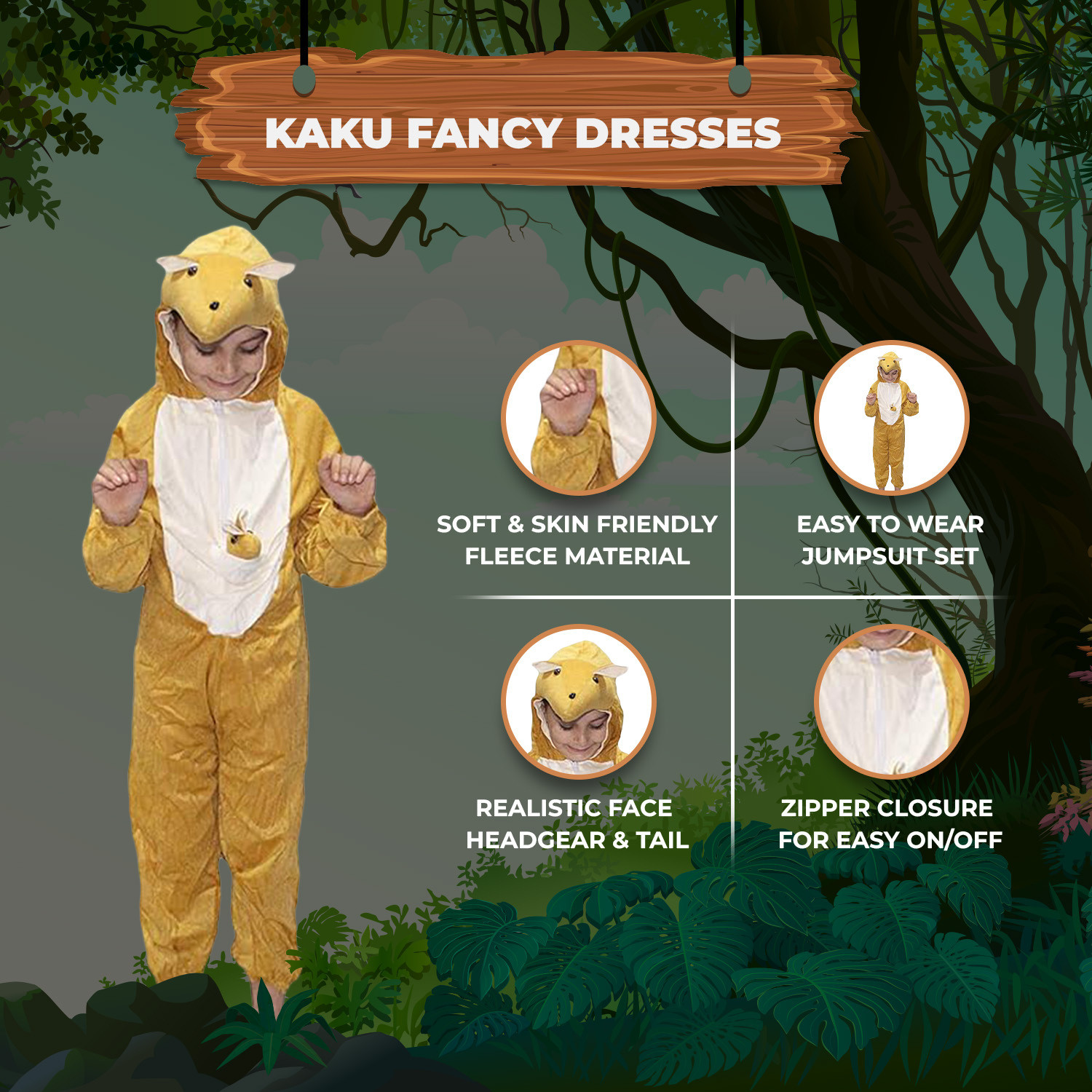 Image of KAKU FANCY DRESSES Kangaroo Dress for Boys & Girls, Wild Animal Costume - Brown, 3-4 Years Kids Costume Wear
