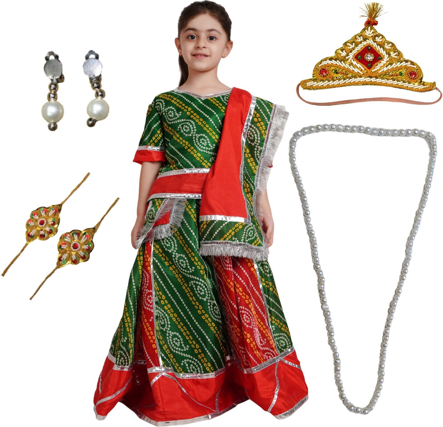 KAKU FANCY DRESSES Radha Costume For Girls | Krishnaleela Dress For Janmashtami (3-4 years) Kids Costume Wear