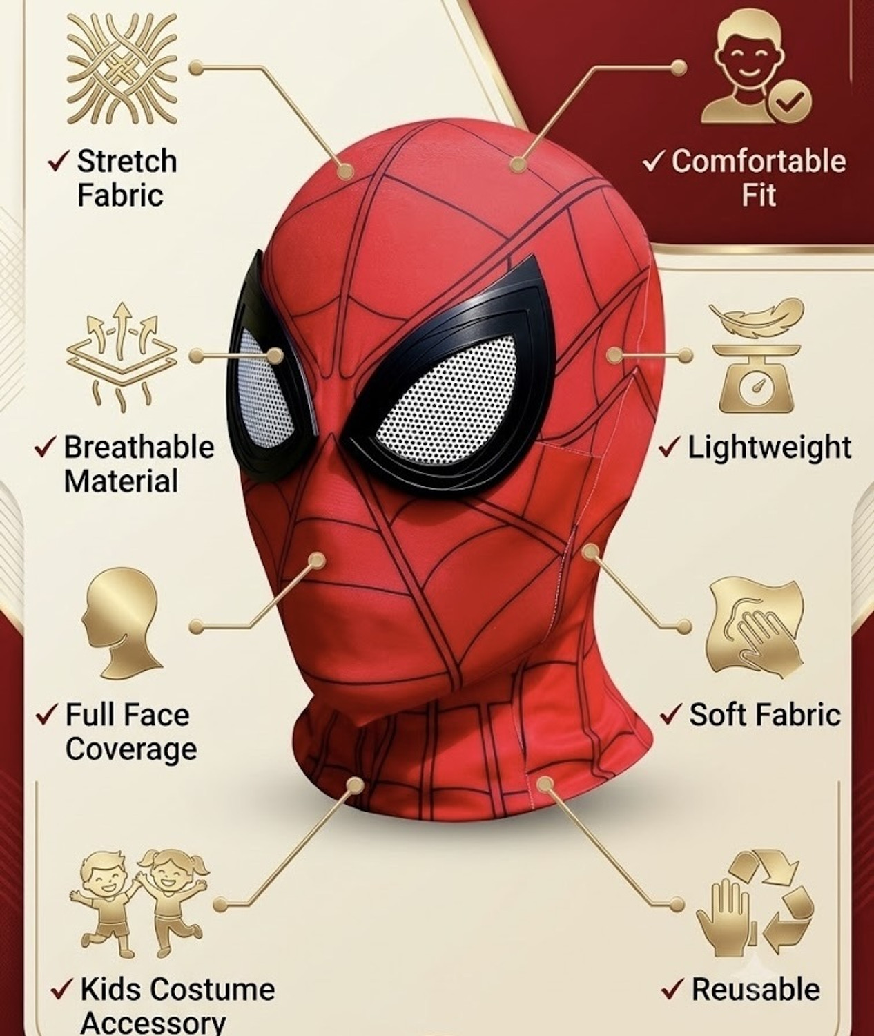 Image of SIMPLY GOODS Spider-Man Full Face Mask | Premium Stretch Fabric Costume for boys Kids Costume Wear