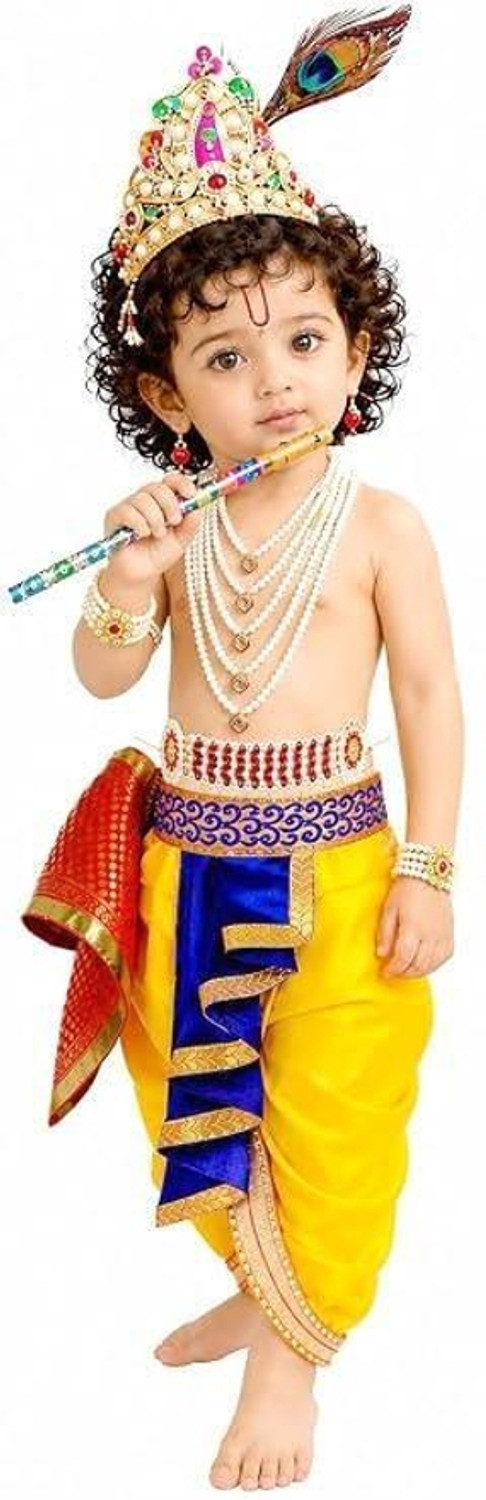 Image of BLU VAPOUR Krishna Janmastmi dress for kids (DHOTI & DUPPATA COMBO with Accessories) Kids Costume Wear