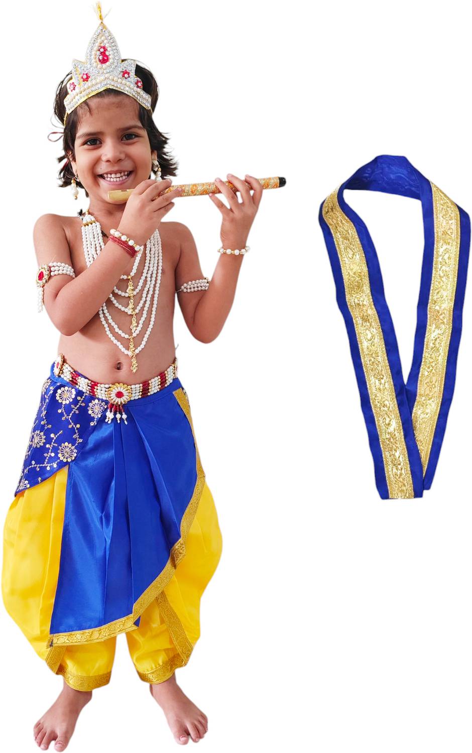 KENIM FASHION Krishna Dress for Kids| Blue Kamar Band with Pyjama| Full Accessories Kids Costume Wear