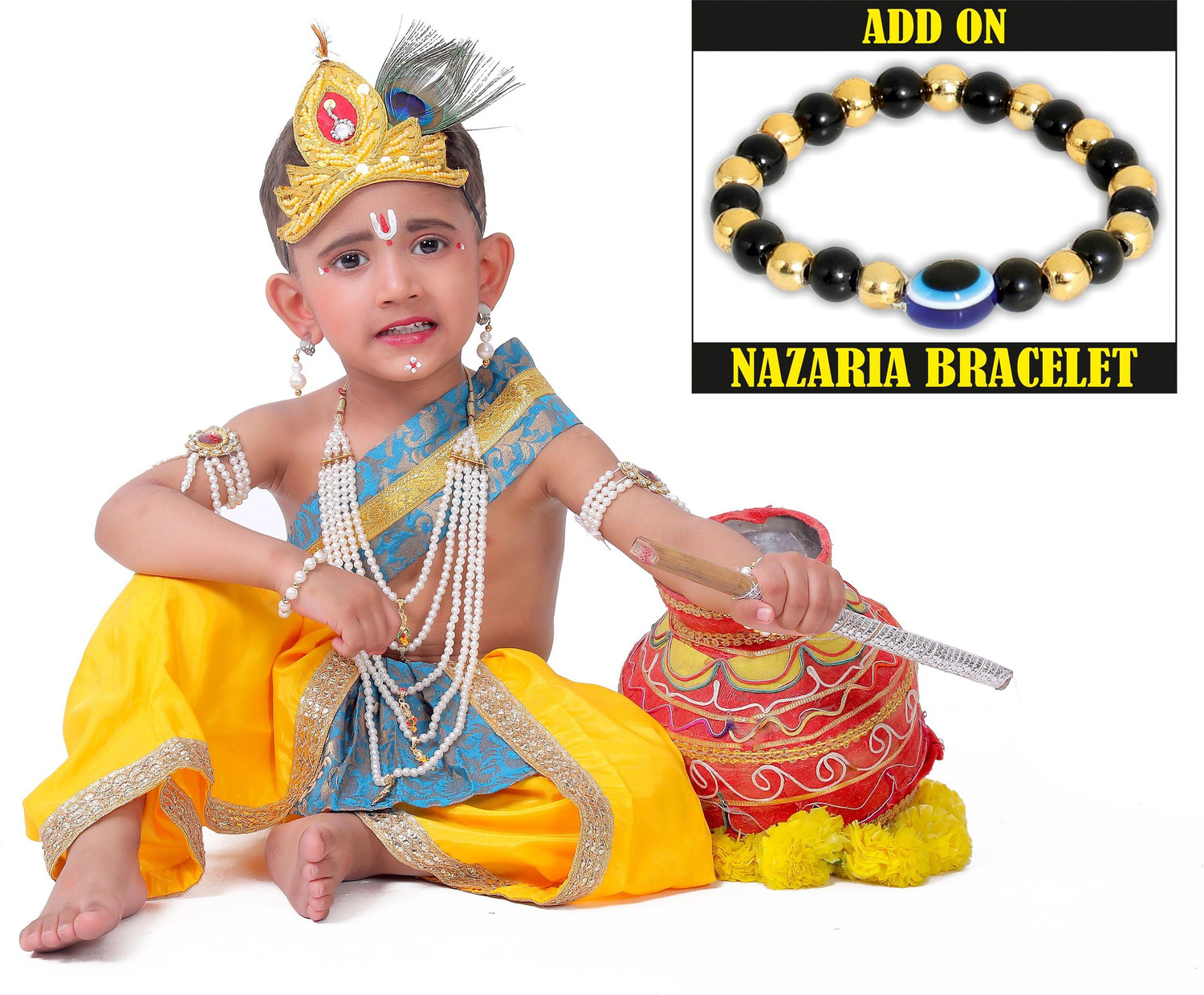 Image of Raj Fancy Dresses Raj Fancy Dresses Krishna Dress for Kids 3 Months, Janmashtami Jewellery Kids Costume Wear