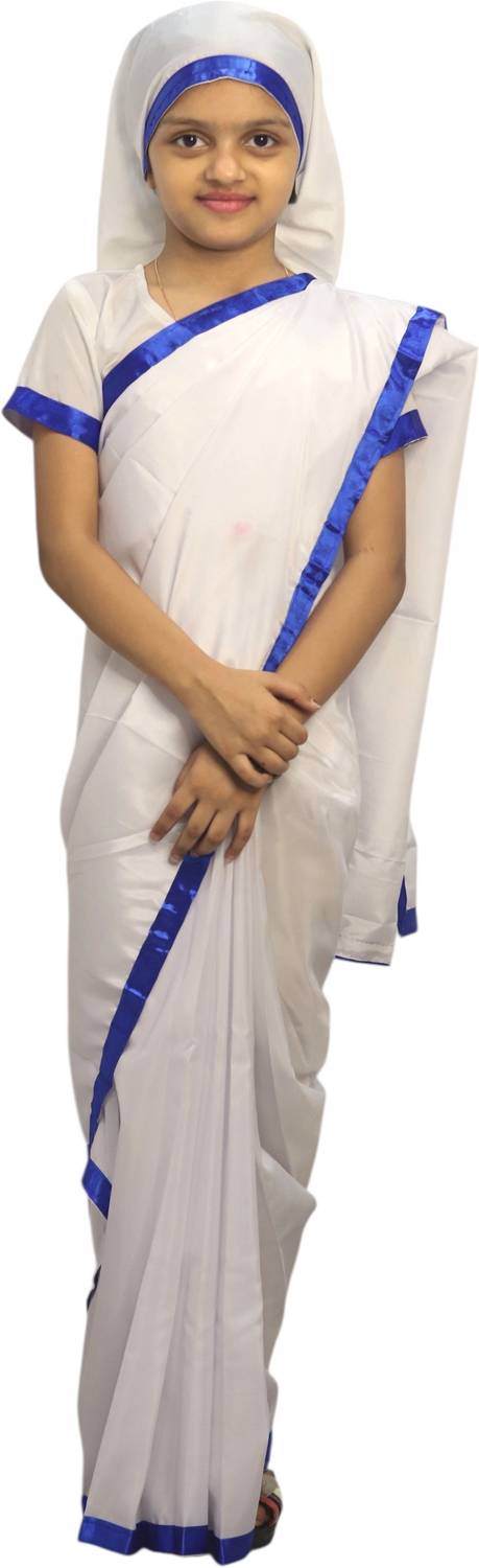 Krishna Enterprises Mother Teressa Saree For kids/ Girls Kids Costume Wear