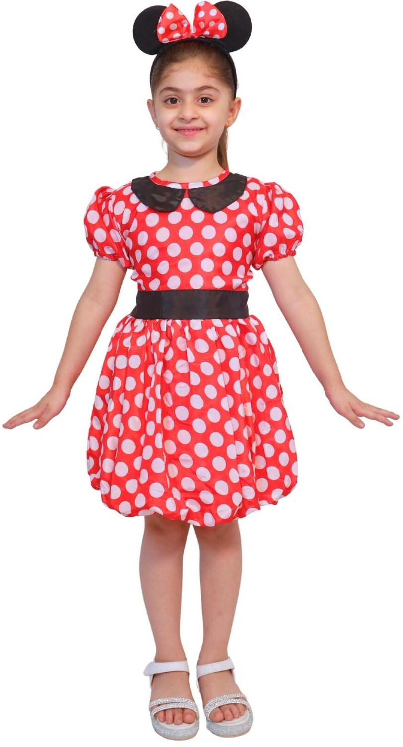 Image of KAKU FANCY DRESSES Minnie Cartoon Costume For Girls, Theme Party Dress - Red & White, 7-8 Years Kids Costume Wear