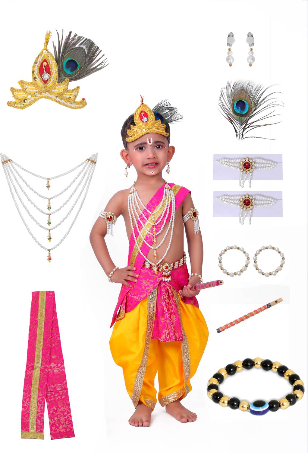 Raj Fancy Dresses Krishna Dress for Kids | Janmashtami Costume with Jewellery Kids Costume Wear
