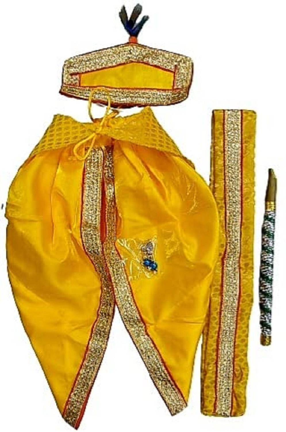 Chic Cos Lord Krishna Little Kanha Fancy Dress Costume With Accessories & Flute For Kids Kids Costume Wear