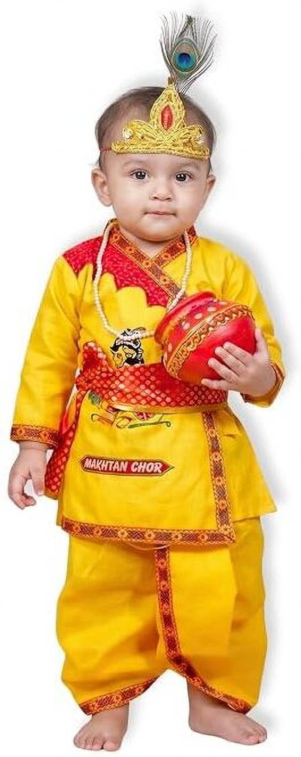 KAKU FANCY DRESSES Maakhan Chor Krishna Costume for Boys, Baby Kanha Dress, 3-6 Months Kids Costume Wear