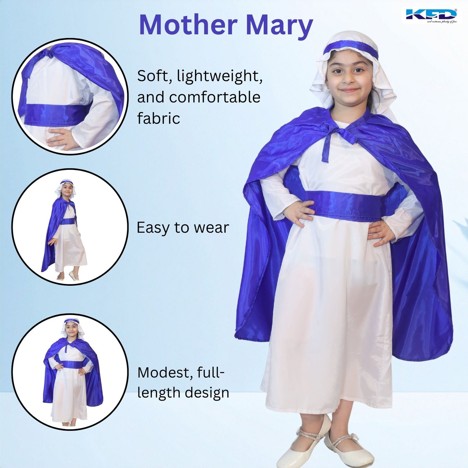 Image of KAKU FANCY DRESSES Mother Marry Christmas Day Costume -White & Blue, 15-16 Years, For Girls Kids Costume Wear