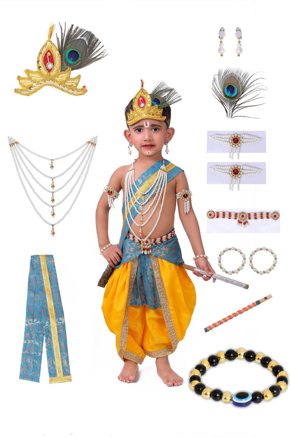 Image of Raj Fancy Dresses Raj Fancy Dresses Krishna Dress for Kids 3 Months, Janmashtami Jewellery Kids Costume Wear