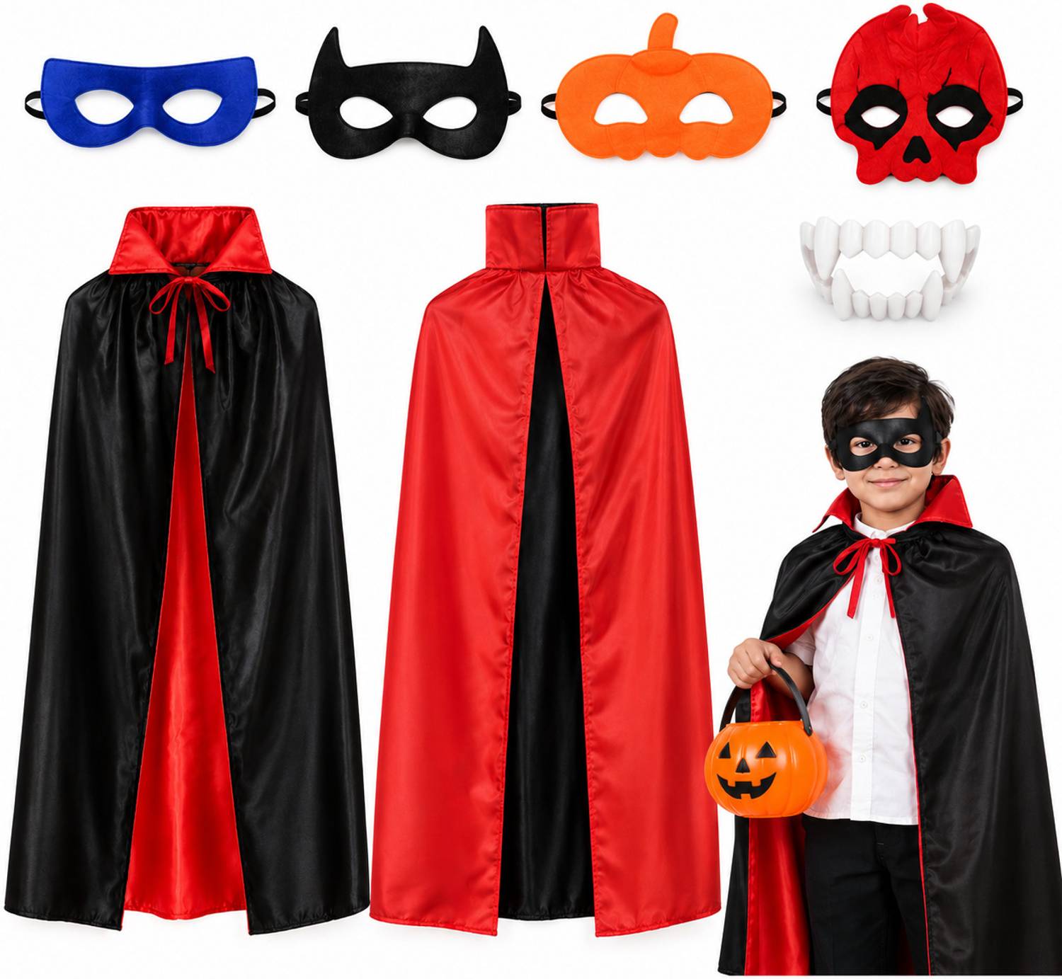 Aavashyak Halloween Costume For kids | Robe Cape Boys & Girls With 4 Mask & Pumpkin Basket Kids Costume Wear