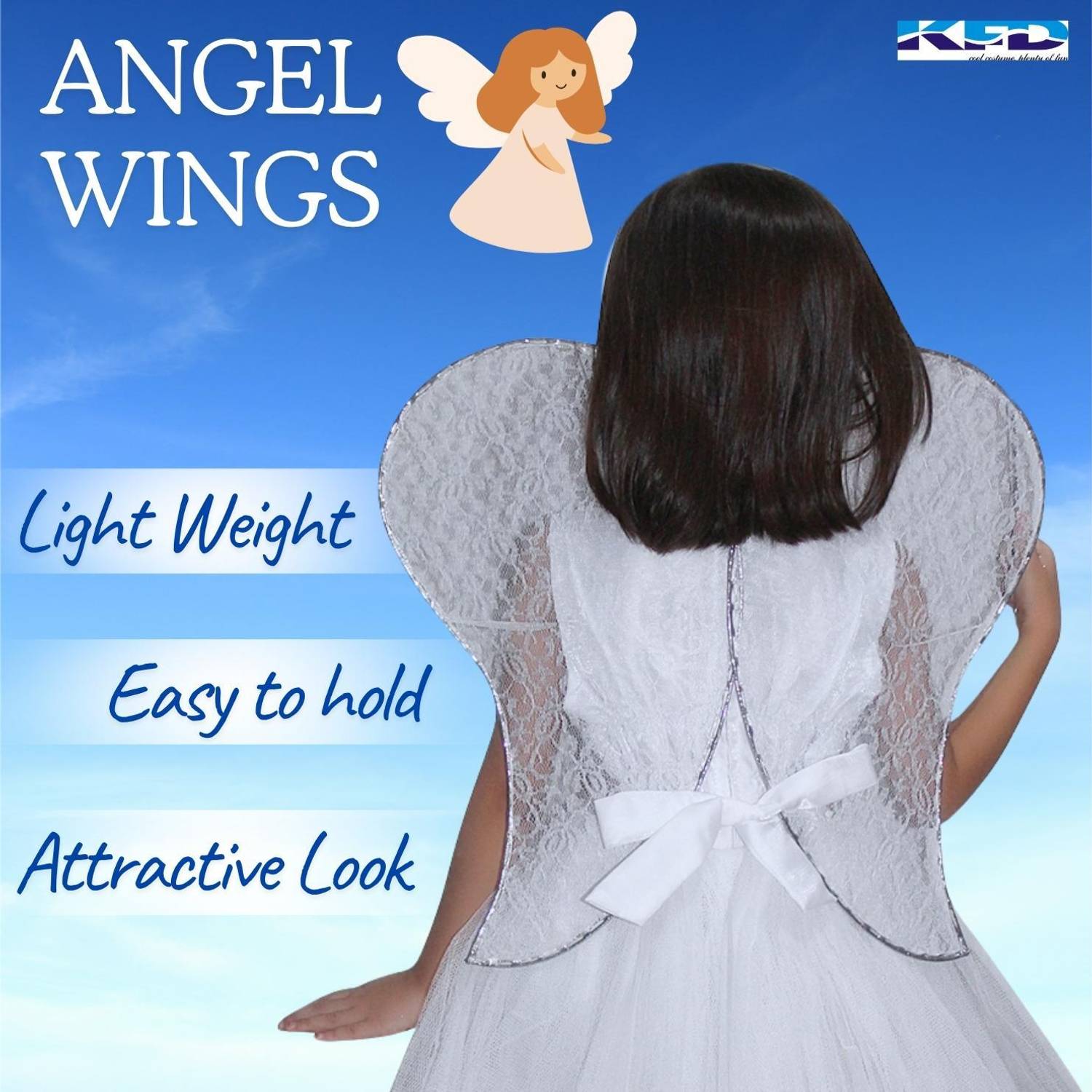 KAKU FANCY DRESSES White Angel Wings with Halo Headband for Girls