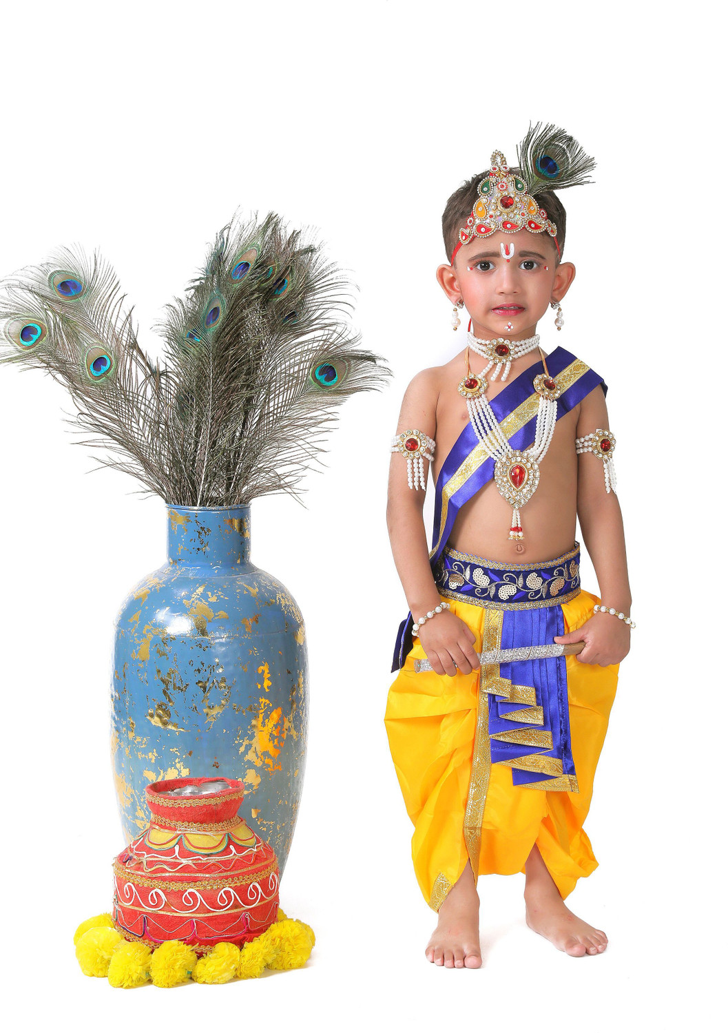 Image of Raj Costumes krishna Dress for Kids with Jewellery Accessories for baby Boy & Girls Kids Costume Wear