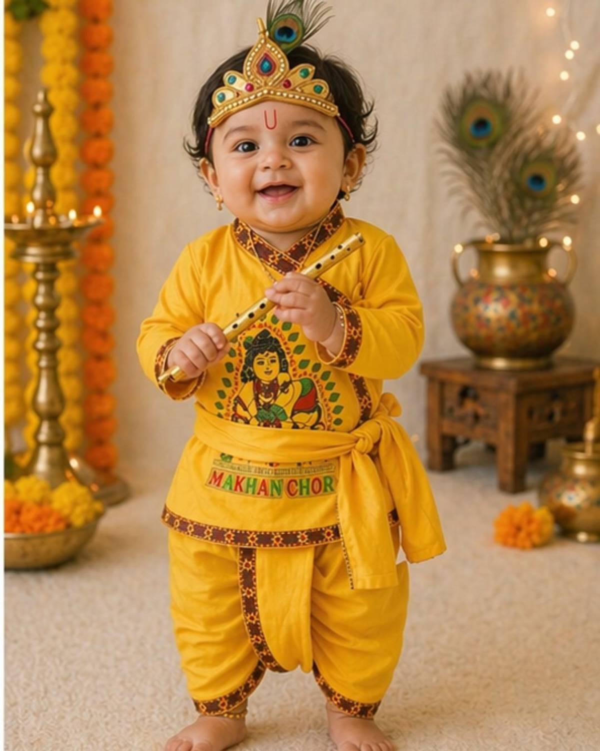 Festivemela Shri Krishna Jii Poshak with Accessories Kids Costume Wear