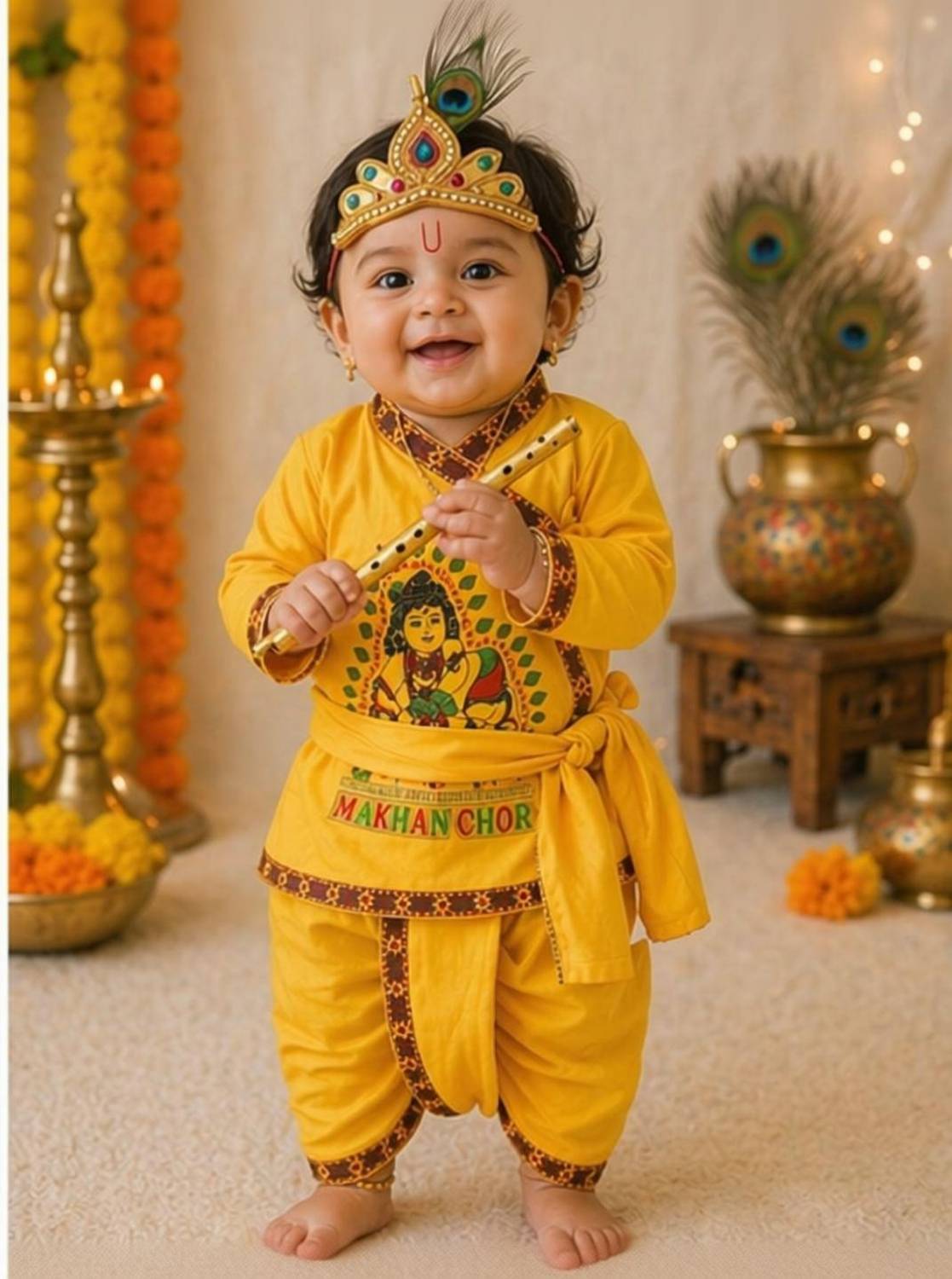 Festivemela Shri Krishna Jii Poshak with Accessories Kids Costume Wear