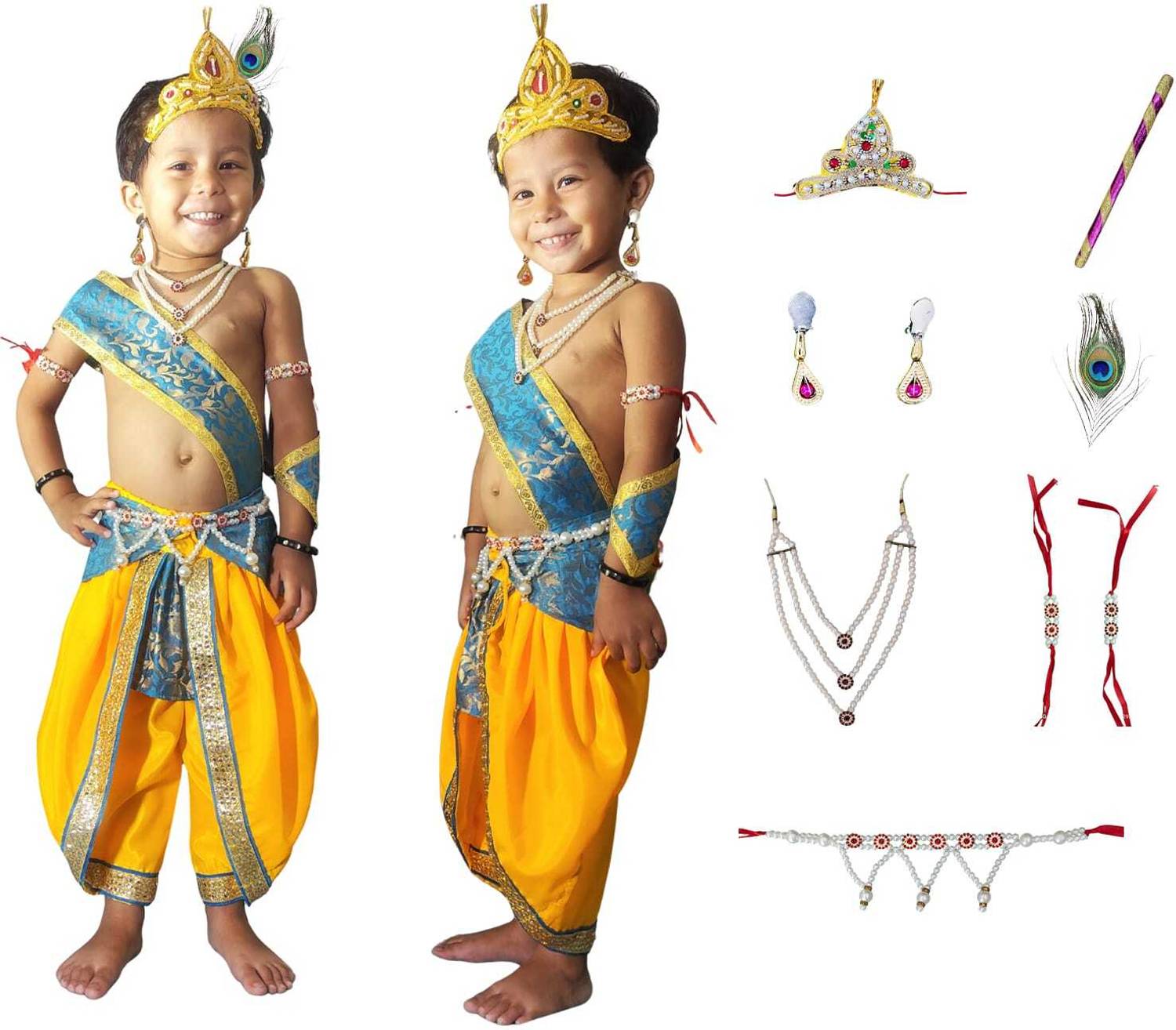 AKSHUNNA KRISHNA COSTUME YELLOW DHOTI SKY BLUE PATKA for kids fancy dress competition Kids Costume Wear