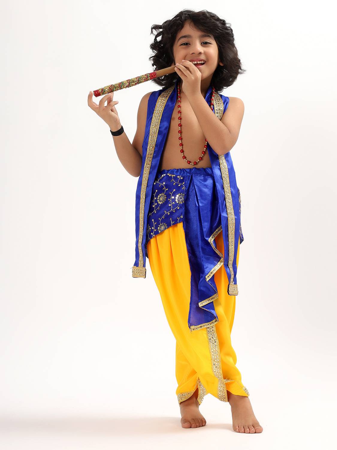 UNIECROUNE KIDS Lord krishna kids dress with maala and flute 3 months to 8 years Kids Costume Wear