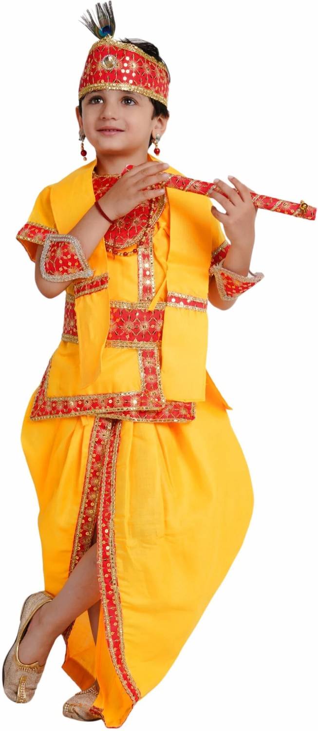 KAKU FANCY DRESSES Kanha Costume For Boy, Krishna Costume with Accessories, 3-6 Months Kids Costume Wear