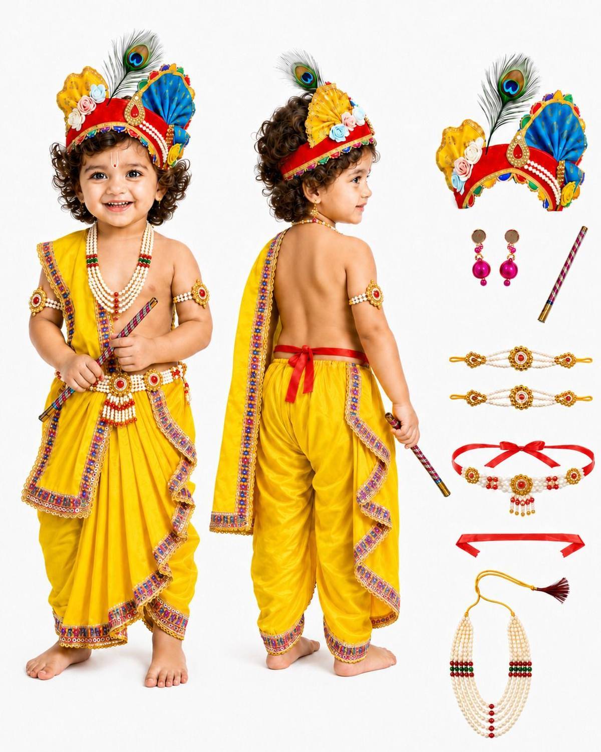 Aavashyak Janmashtami Krishna Dress for Kids Complete Costume Set with Accessories Kids Costume Wear