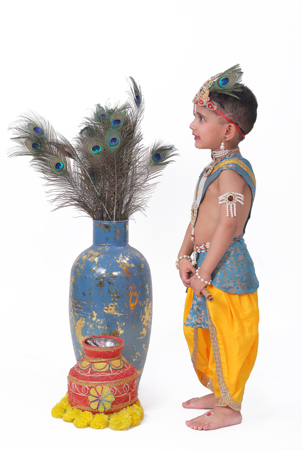 Image of Raj Costumes krishna Dress for Kids with Jewellery Accessories for baby Boy & Girls Kids Costume Wear