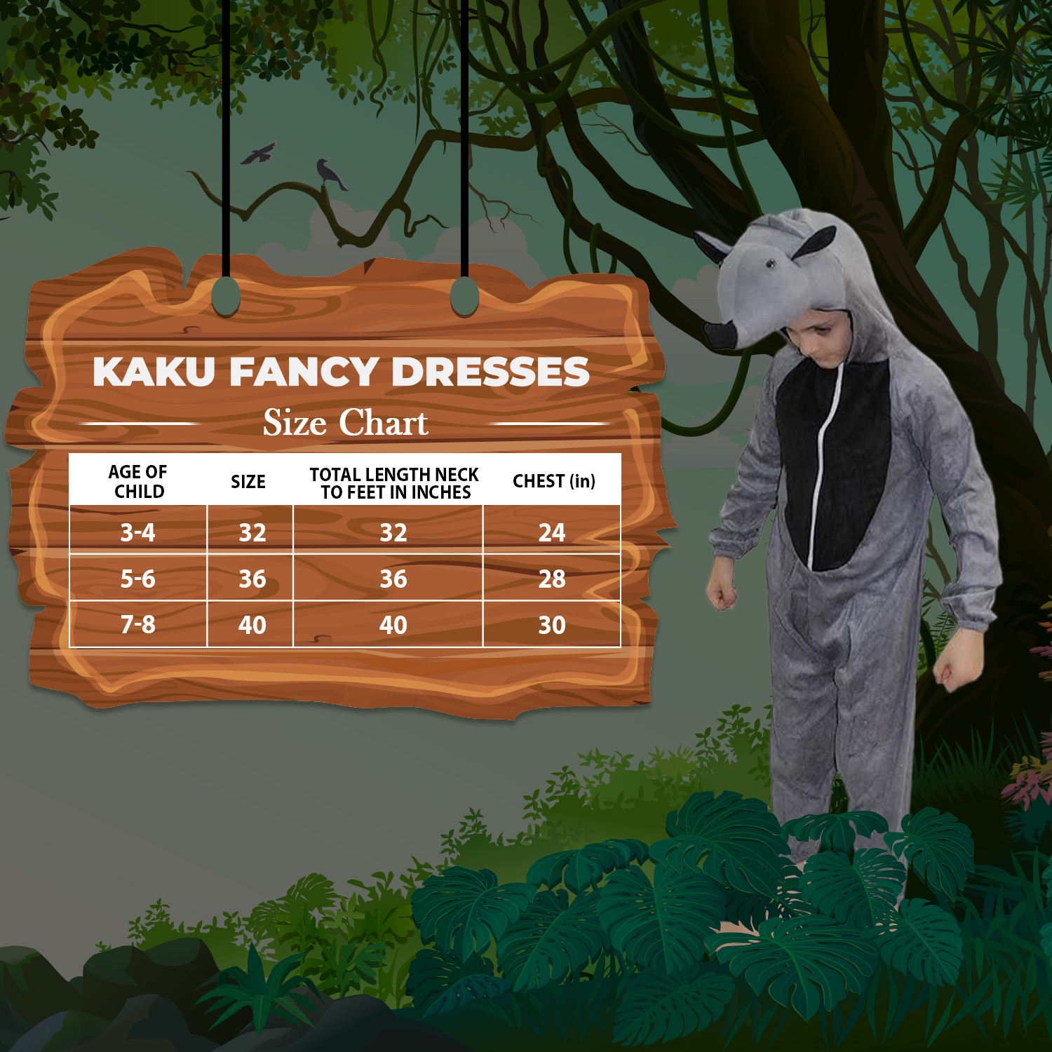 Image of KAKU FANCY DRESSES Rhino Dress for Boys & Girls, Wild Animal Costume - Grey, 7-8 Years Kids Costume Wear