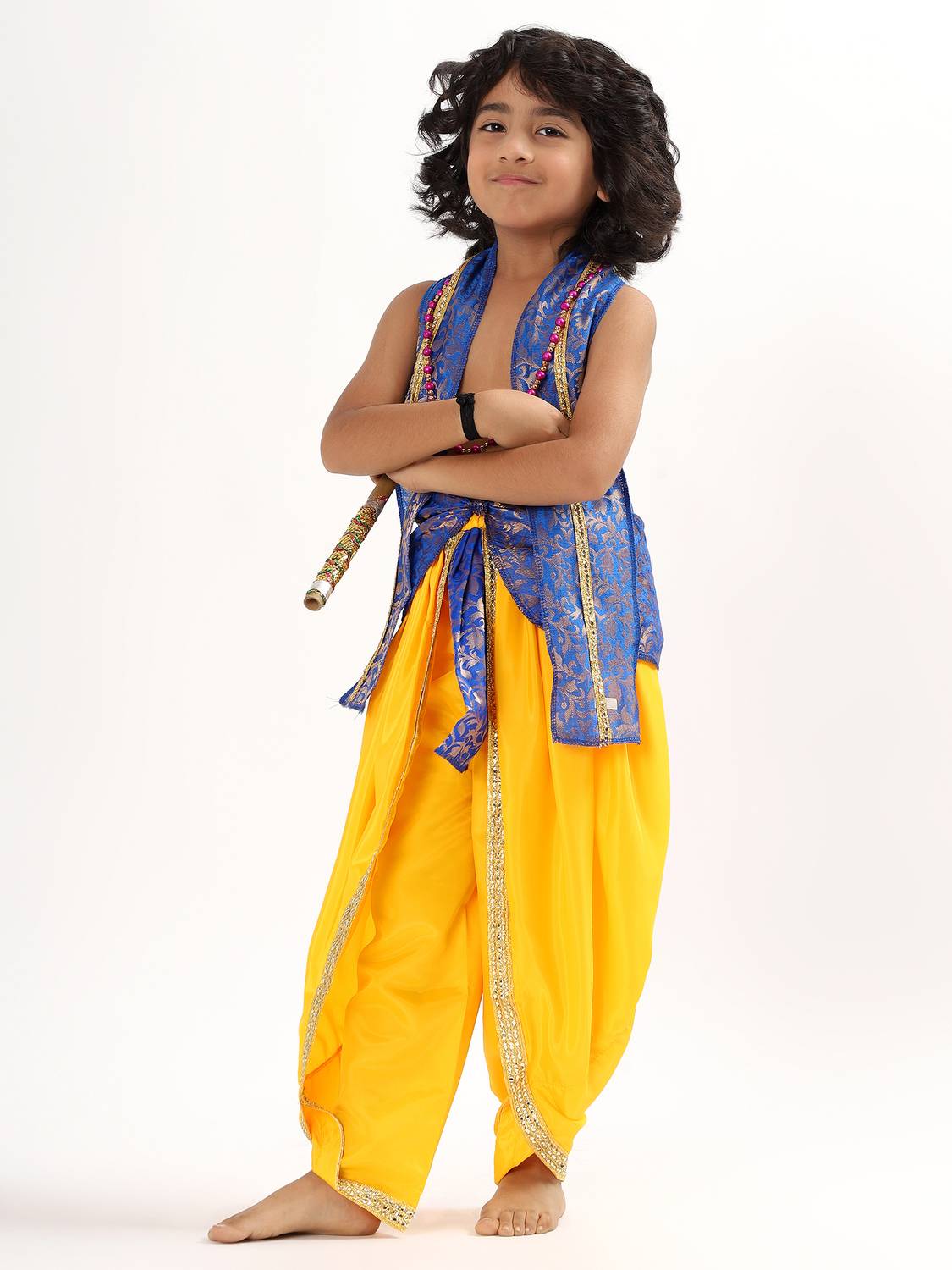 UNIECROUNE KIDS Lord Krishna kids dress with mala and flute for 3m to 8 years Kids Costume Wear