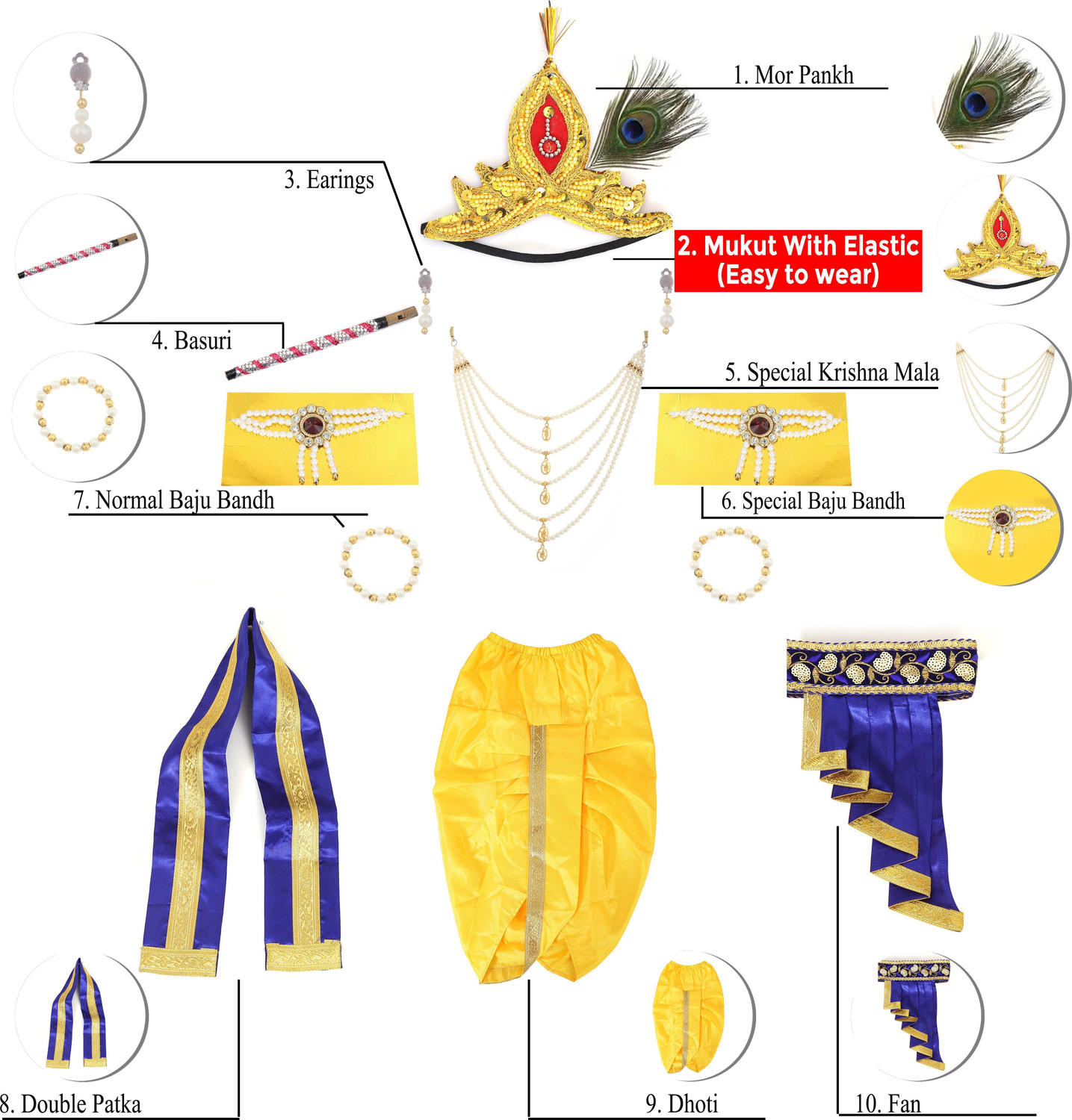 Image of Raj Costumes Shri Krishna dress for Baby Boy and Girl | Janmashtami Kanha Costume Kids Costume Wear