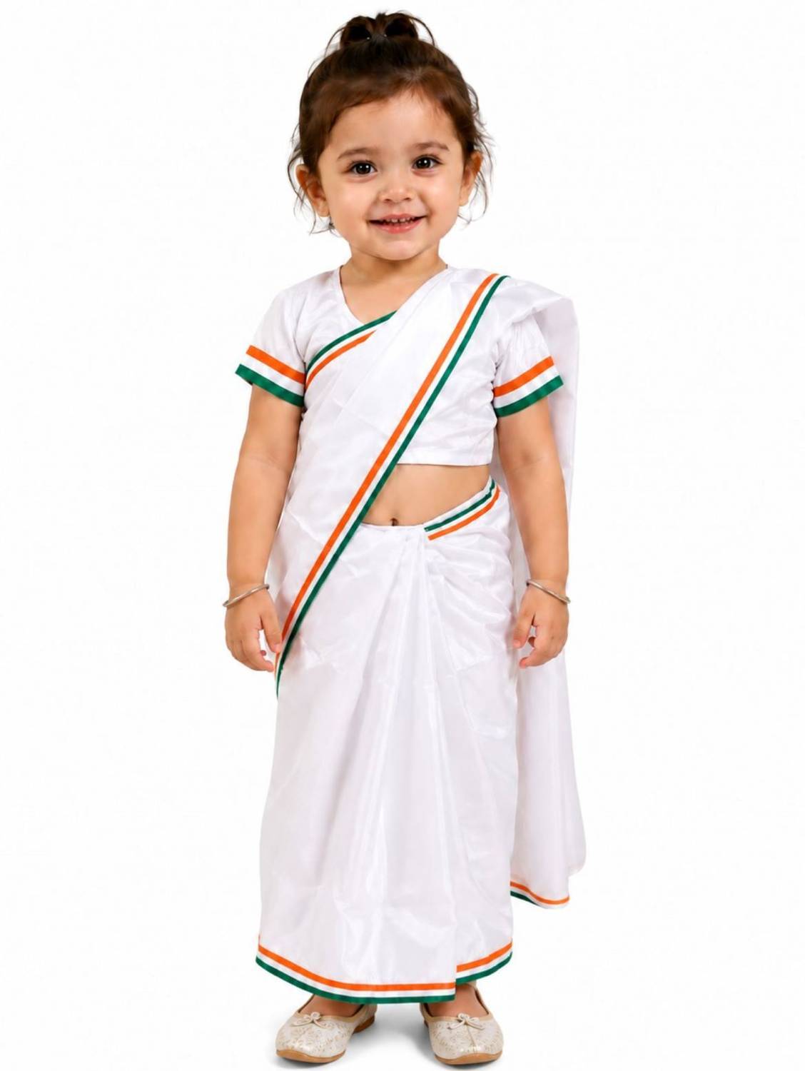 BookMyCostume Tri Colored Tricolor Saari Independence Day Indian Patriotic Girls Fancy Dress Kids Costume Wear
