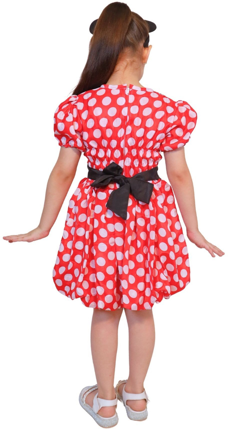 Image of KAKU FANCY DRESSES Minnie Cartoon Costume For Girls, Theme Party Dress - Red & White, 7-8 Years Kids Costume Wear